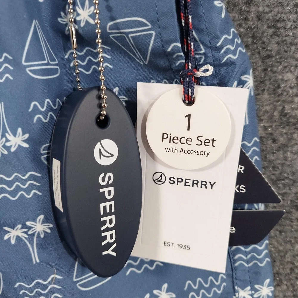 Sperry Swim Trunks Mens XL Blue Sailboat Print Lined UPF‎ 50 Shorts Nautical
